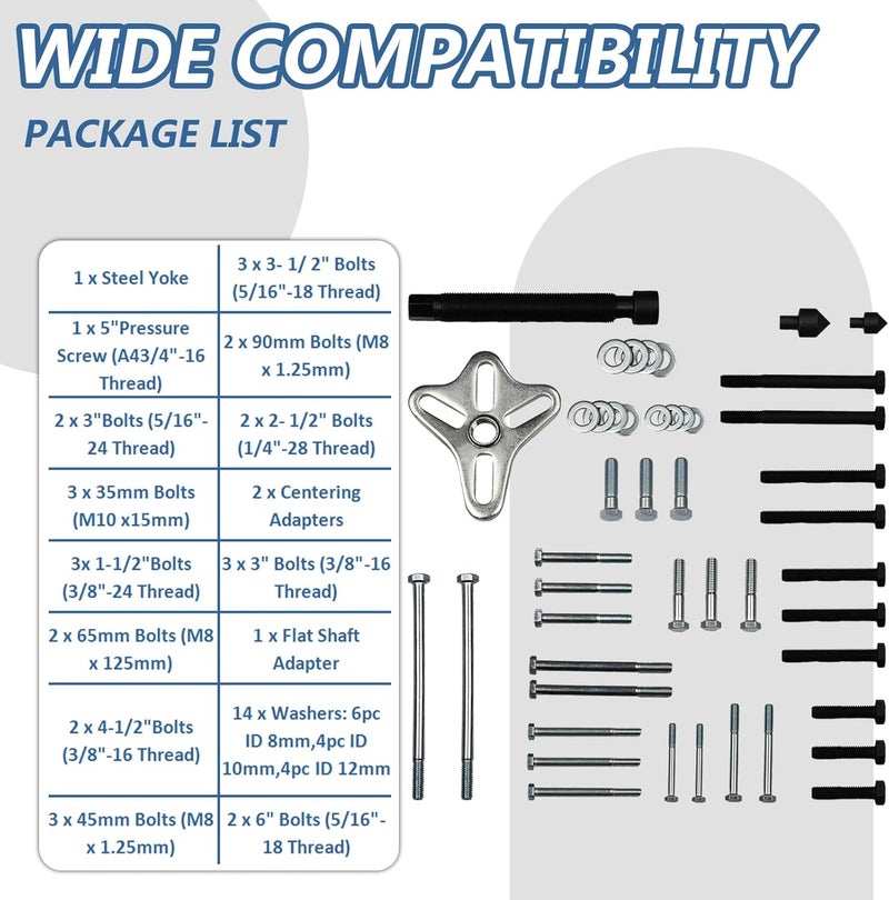 Bicos 46pcs Harmonic Balancer Puller Set Crankshaft Pulley Puller Steering Wheel Flywheel Power Steering Pulley Puller Installer Tool Set for Most Pickups, SUVs, Cars, - Image 2